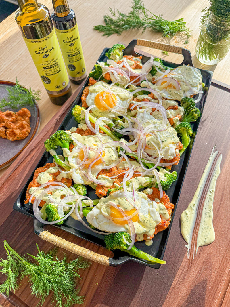 Gaufres de saumon avec Hollandaise de caméline