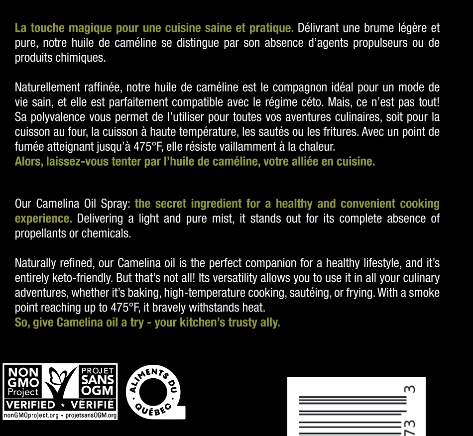 Huile de caméline en vaporisateur Fit Cook